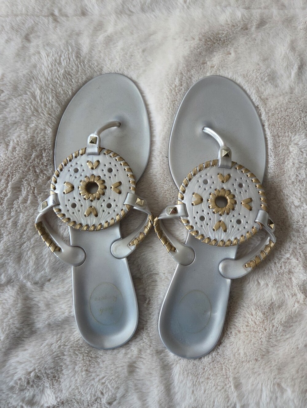 Jack Rodgers Women's Silver and Gold Embellished Thong Sandals